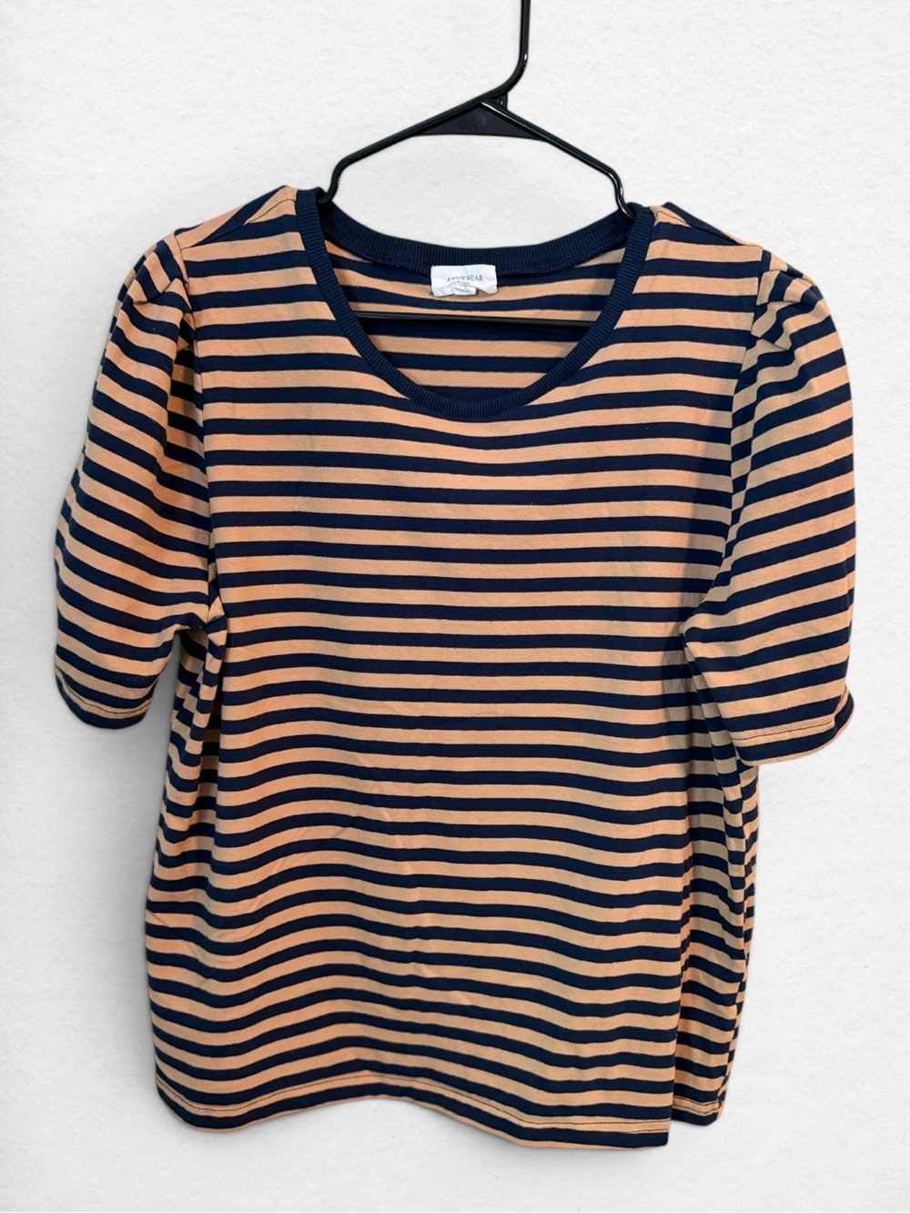 🌺Anniewear Puff Sleeve Striped Tee in Navy and Tan